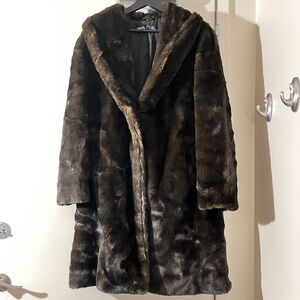 Zara Faux Fur Chocolate Brown Mink Teddy Coat Size Large 14/16